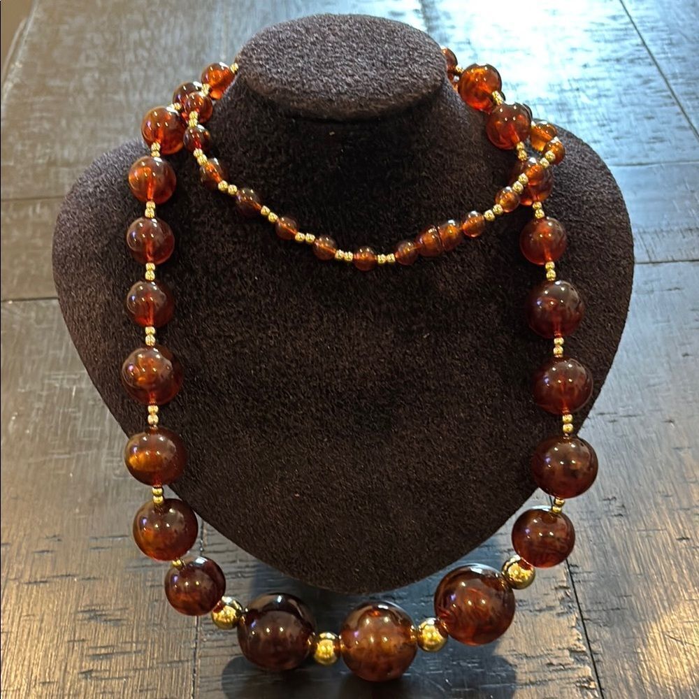Vintage Chunky Elegant Brown Beaded Long Necklace​​​
